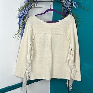 Off white sweater with fringe on sleeves sz small
